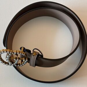Gucci Brown Belt with Pearl Buckle